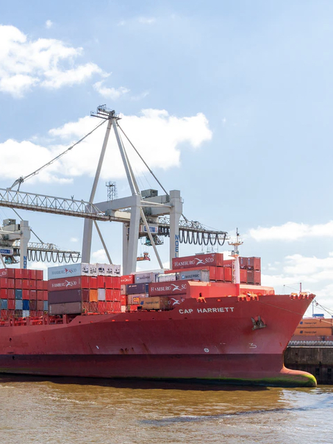 Montage of different transportation modes: truck, ship, plane